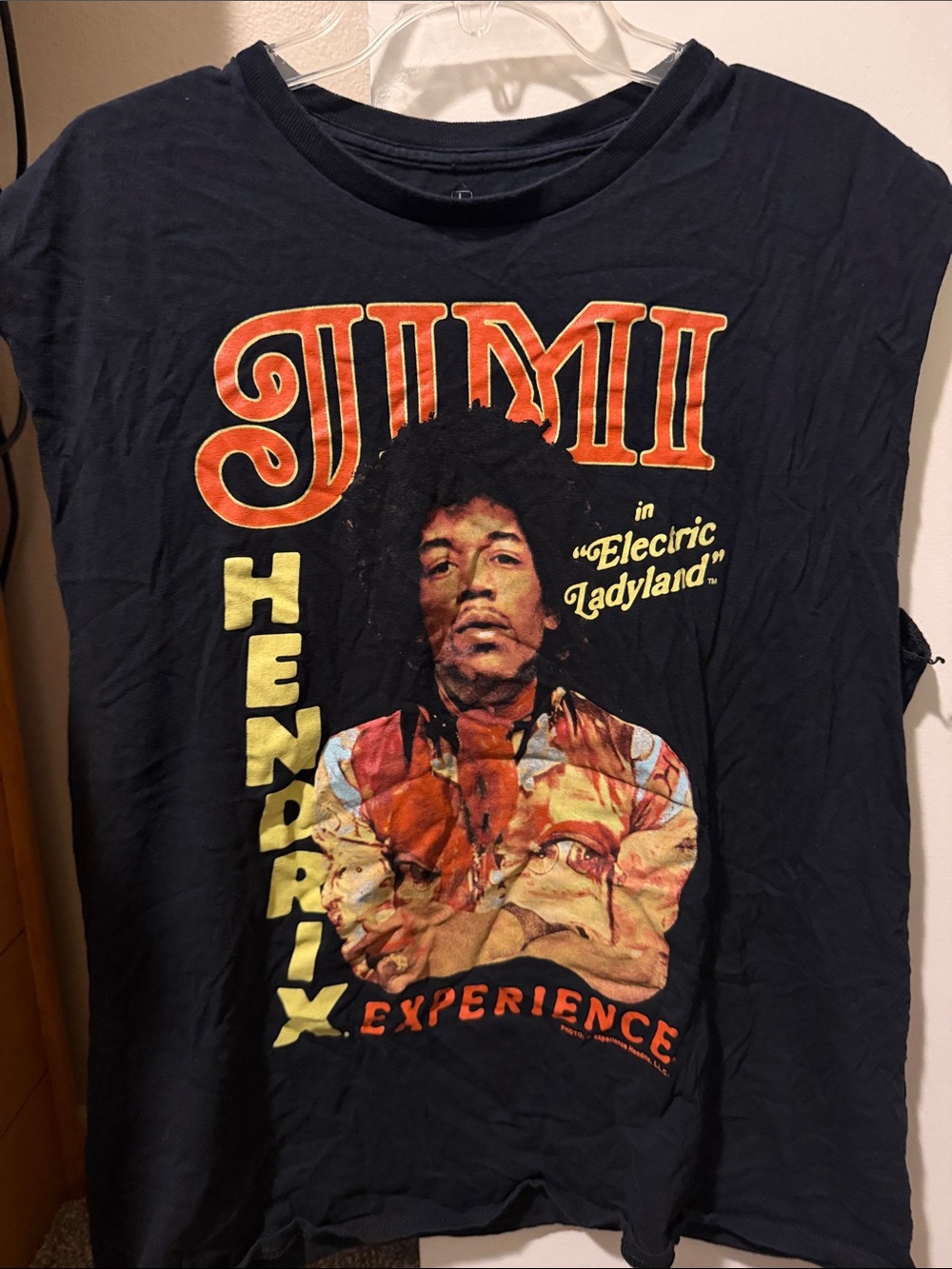 Hot Topic Black Jimi Hendrix Graphic Tank Top with Orange and Yellow Print